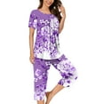 thumbnail image 1 of QUNYINEY Floral Pajamas for Women Set Button 2 Piece Purple Soft Short Sleeve Sleepwear and Capri Pants Round Neck Women Pjs Sets, 1 of 5