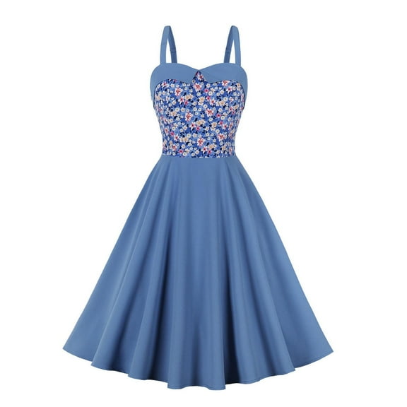 QUNYINEY Floral Summer Dresses for Women Sleeveless Casual A-Line Dress Vacation Flowy V Neck Midi Sundress