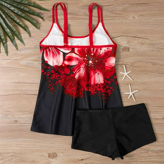 QUNYINEY Floral Women's Tankini Swimsuits Spaghetti Straps Bathing Suit Conservative Two Piece Swimsuit Sets