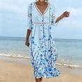 thumbnail image 1 of QUNYINEY Floral Womens Dresses Casual Beach Summer 3/4 Sleeve Midi A Line Dress Beach V Neck Loose Fit Dresses, 1 of 6