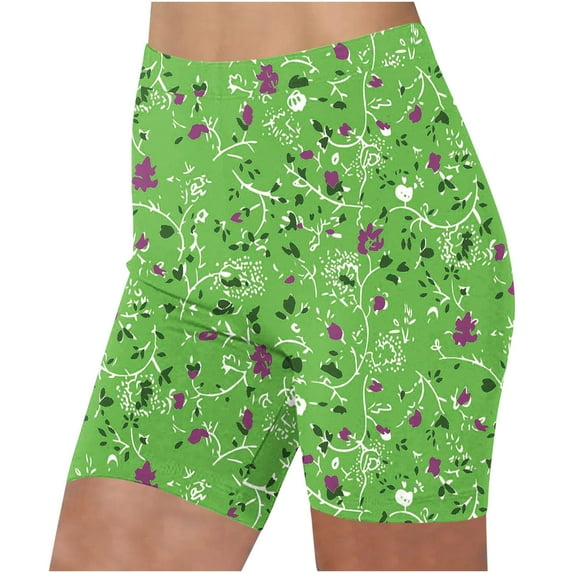 QUNYINEY Floral Yoga Shorts Women Workout Green Athletic Legging Running Elastic Waist Slim Bottoms