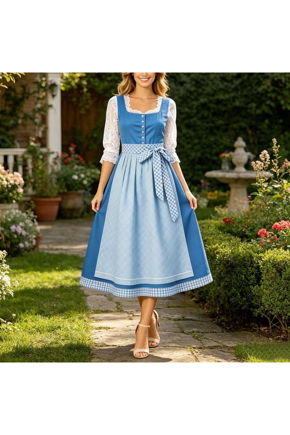 Flowy Summer Dresses for Women 2026 Oktoberfest Sleeveless German Long Dirndl Dress Casual Beer Carnival A Line Loose Fit Square Neckline Dresses