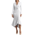 thumbnail image 1 of QUNYINEY Formal Cocktail Dresses for Women Wedding Guest Long Sleeve Solid Bodycon Work Midi Dresses Ruffle Business V-Neck Slim Fit Dresses, 1 of 7