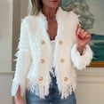 thumbnail image 1 of QUNYINEY Fringe Women Winter Coats Double-Breasted White Outwear Loose Fit Long Sleeve Elegant Women Jacket, 1 of 5