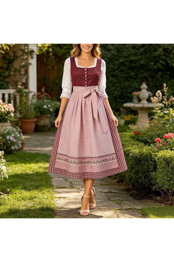 German Dresses for Women Plus Size Summer Sleeveless Oktoberfest Flowy Long Dirndl Dress A Line Loose Fit Casual Square Neckline Beer Carnival Dresses