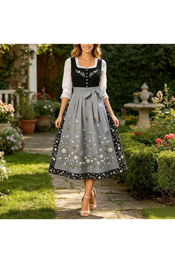 German Dresses for Women 2026 Long Flowy Oktoberfest Sleeveless Dirndl Dress Beer Carnival Loose Fit Square Neckline Casual Dresses