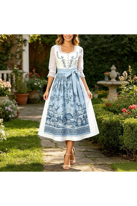 German Women Summer Dresses Sleeveless Long A Line Oktoberfest Dirndl Dress Beer Carnival Loose Fit Casual Square Neckline Dresses