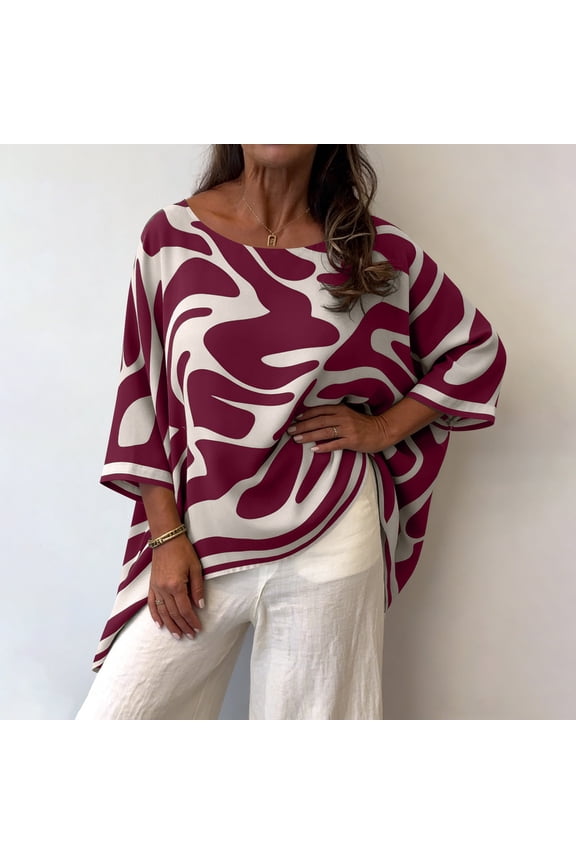 Gradient Womens Oversized Tee Shirts 3/4 Sleeve Summer Tunic Tops Crew Neck Relaxed Fit Casual Pullover Tops for Women