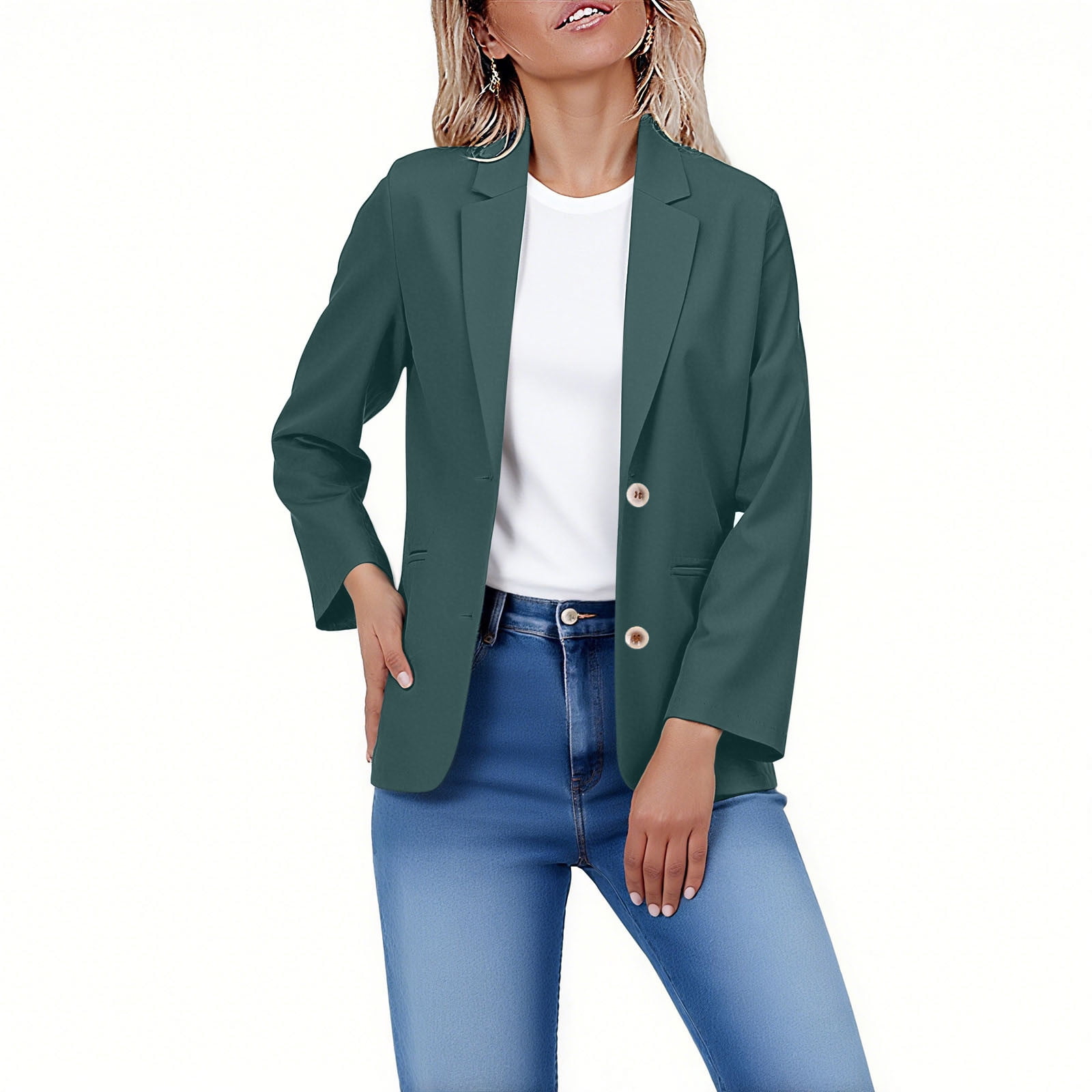 QUNYINEY Green Jackets for Women Work Button Down Suit Jacket with ...