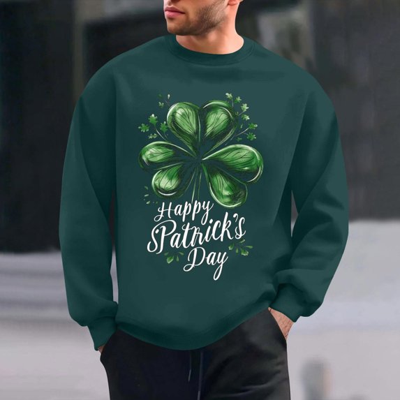 QUNYINEY Green Men's Sweatshirts Crew Neck Casual Long Sleeve St Patricks Day Tops Loose Drop Shoulder Pullover Sweatshirts