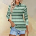 thumbnail image 1 of QUNYINEY Green Womens T Shirts 3/4 Sleeve Striped Casual Collared Tops Pullover Button Drop Shoulder Loose T-Shirts Women Tops, 1 of 5