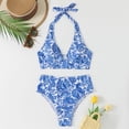 thumbnail image 1 of QUNYINEY Halter Women's Bikini Swimsuits Two-Piece High Waisted Push Up Floral Swimwear V Neck Triangle Swimsuit Sets, 1 of 7