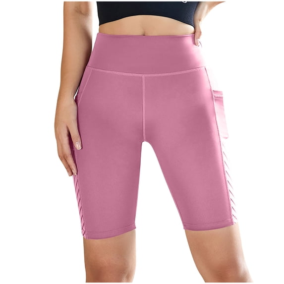QUNYINEY High Waist Athletic Shorts for Women Yoga Solid Legging with Pockets Stretch Skinny Shorts