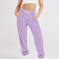 thumbnail image 1 of QUNYINEY High Waisted Womens Sweat Pants Casual Workout Jogger Purple Athletic Pant Elastic Waist Purple with Pockets Loose Drawstring Sweatpants, 1 of 5