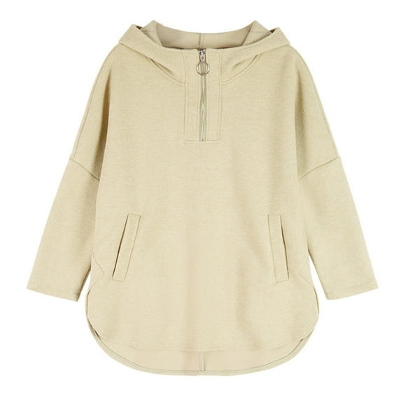 QUNYINEY Hooded Fall Sweatshirts for Women Cotton Solid Long Sleeve Shirts Loose Fit Casual Pullover with Pockets Lightweight Hoodies for Women