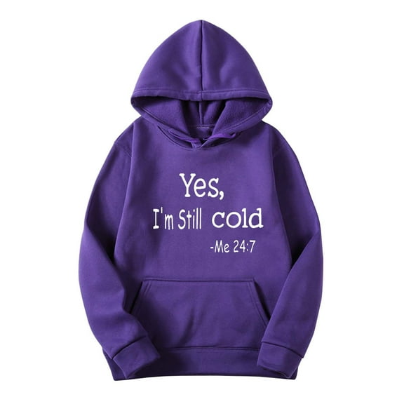 QUNYINEY Hooded Hoodie Men Pullover Letter Print Purple Kangaroo Pocket Sweatshirt Mid Weight Drawstring Long Sleeve Casual Hoodie Men Sweatshirts