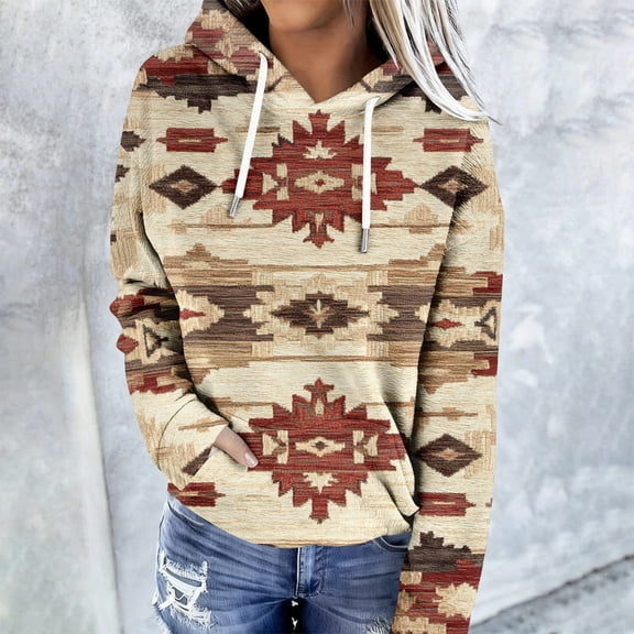 QUNYINEY Hooded Womens Sweatshirts Trendy Vintage Shirts Loose Fit Pullover with Pocket Long Sleeve Tops for Women Trendy