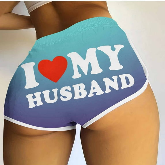 QUNYINEY I Love My Husband Women Shorts Casual Hotpants Elastic Waist Gradient Slim Shorts