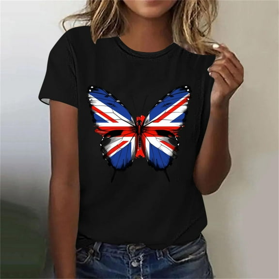 QUNYINEY Independence Day Shirts for Women Trendy Short Sleeve Casual Crew Neck Tops Loose Summer Pullover Tops for Women