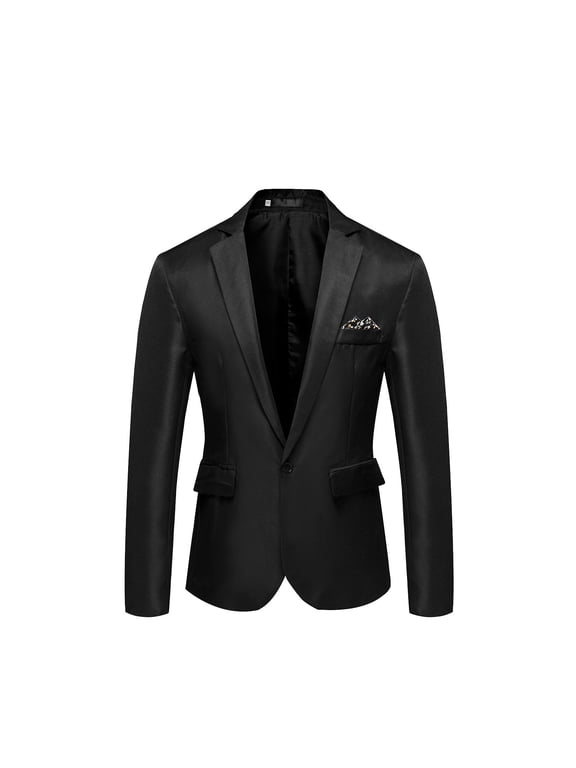 Jacket for Men Long Sleeve Black Blazer Solid Sport Coat One Button Lightweight Slim Outerwear Jackets