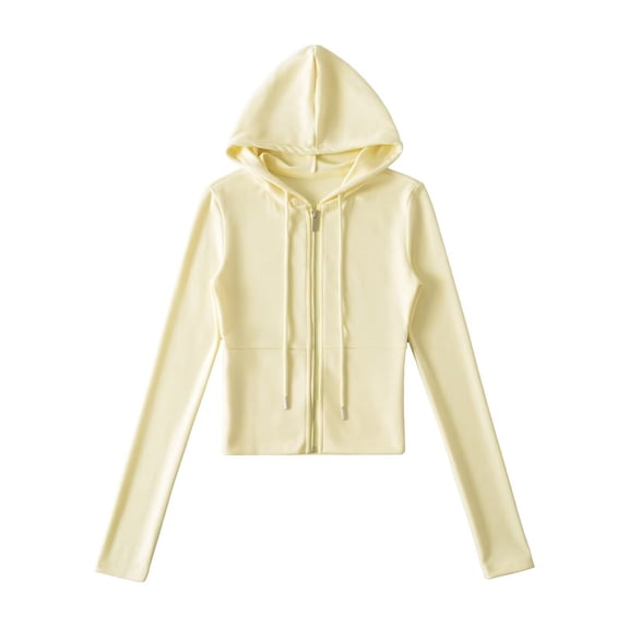 QUNYINEY Jackets Women Zip Up Yellow with Hood Cropped Athletic Outwear Slim Fit Drawstring Lightweight Long Sleeve Women Coat