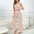 thumbnail image 1 of QUNYINEY Lace Pajamas for Women Set with Bow Sleeveless 2 Piece Pink Tank Tops And Pants Ruffle Square Neck Softies Loungewear Set for Women, 1 of 7