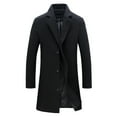 thumbnail image 1 of QUNYINEY Long Sleeve Coats for Men Solid Black Wool Trench Coats Casual Single Breasted Loose Outerwear Coats, 1 of 2