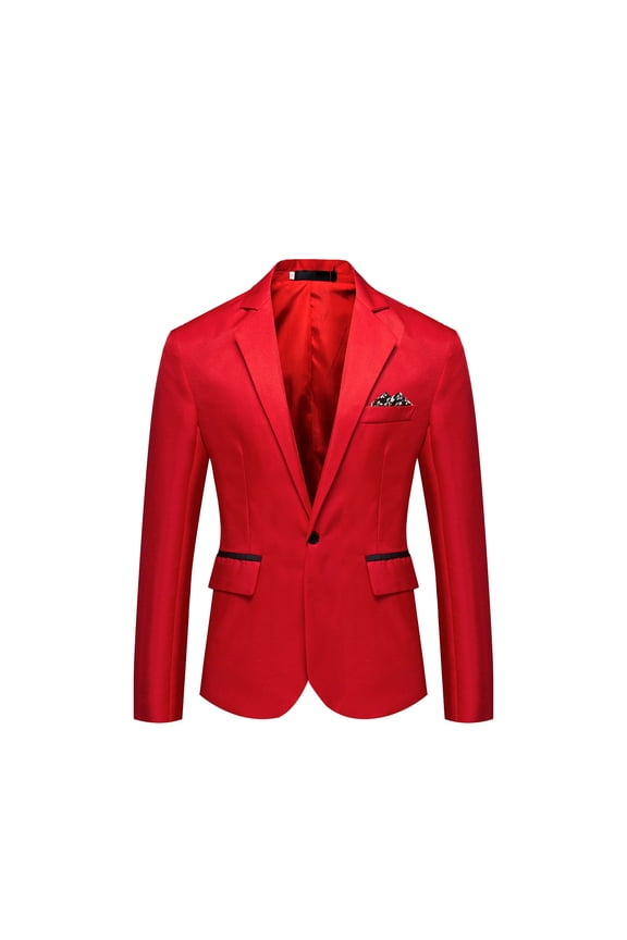 Long Sleeve Jacket for Men Red Blazer Solid Sport Coat One Button Slim Lightweight Outerwear Jackets
