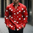 thumbnail image 1 of QUNYINEY Long Sleeve Men's Shirts Casual Collared Red Valentine's Day Tops Button Down Love Heart Drop Shoulder Loose T-Shirts, 1 of 5