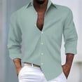 thumbnail image 1 of QUNYINEY Long Sleeve Men's Shirts Casual Green Striped Collared Tops Loose Button Down Drop Shoulder Cocoon T-Shirts, 1 of 9
