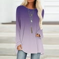 thumbnail image 1 of QUNYINEY Long Sleeve Shirts for Women Crew Neck Casual Purple Gradient Tops Drop Shoulder Pullover Loose T-Shirts, 1 of 5