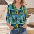 thumbnail image 1 of QUNYINEY Long Sleeve Shirts for Women Crew Neck Plaid Pleated Blouses Pullover Casual Loose Fit Graphic Tees Womens Clothes Trendy 2025, 1 of 5