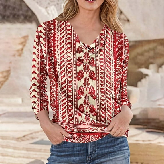 QUNYINEY Long Sleeve Shirts for Women Fall Vintage Crew Neck Tops Fashion Loose Fit Casual Pullover Graphic Tees Womens Clothes Trendy 2025