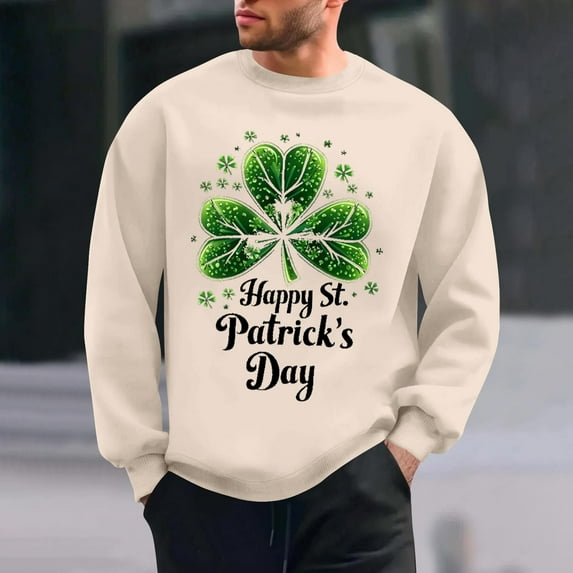 QUNYINEY Long Sleeve Sweatshirt for Men St Patricks Day Crew Neck Casual Yellow Tops Drop Shoulder Loose Pullover Sweatshirts