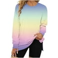 thumbnail image 1 of QUNYINEY Long Sleeve Sweatshirt for Women Casual Crew Neck Gradient Yellow Tops Drop Shoulder Pullover Loose Sweatshirts, 1 of 4