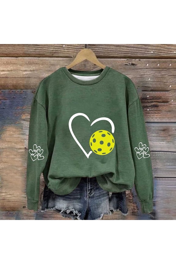 Long Sleeve Sweatshirts for Women Trendy Green Casual Crew Neck Pickleball Tops Loose Pullover Drop Shoulder Sweatshirts