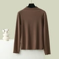 thumbnail image 1 of QUNYINEY Long Sleeve T Shirts for Women Mock Neck Solid Brown Casual Undershirt Ruffle Pullover Drop Shoulder Loose T-Shirts Tops for Women, 1 of 6