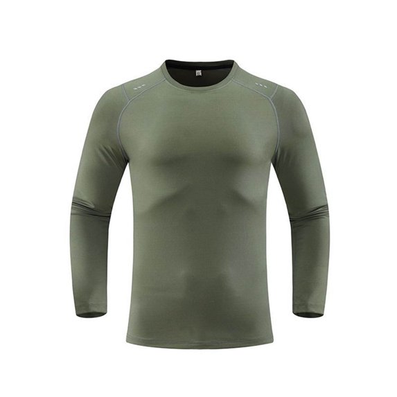 QUNYINEY Long Sleeve Tshirts Shirts for Men Solid Athleisure Crew Neck Green Tops Workout Drop Shoulder Pullover Skinny Quick-Dry T-Shirts