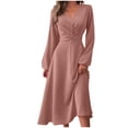thumbnail image 1 of QUNYINEY Long Sleeve Wedding Guest Dresses for Women Plus Size Pink A Line Evening Gown Formal Midi Dresses Elegant V-Neck Party Slim Fit Dresses, 1 of 6