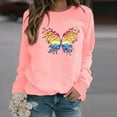 thumbnail image 1 of QUNYINEY Long Sleeve Women Sweatshirt Butterfly Pink Crew Neck Casual Tops Loose Drop Shoulder Pullover Sweatshirts, 1 of 3