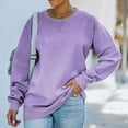 thumbnail image 1 of QUNYINEY Long Sleeve Women Sweatshirts Casual Solid Purple Crew Neck Tops Pullover Drop Shoulder Loose Sweatshirts, 1 of 4