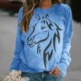 thumbnail image 1 of QUNYINEY Long Sleeve Women's Sweatshirts Crew Neck Casual Horse Print Blue Tops Pullover Drop Shoulder Loose Sweatshirts, 1 of 4