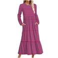 thumbnail image 1 of QUNYINEY Long Sleeve Womens Dress Striped Casual A-Line Dress Empire Waist Flowy Crew Neck Maxi Dresses, 1 of 4