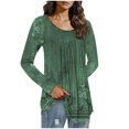 thumbnail image 1 of QUNYINEY Long Sleeve Womens Shirts Floral Green Crew Neck Casual Tops Pleated Pullover Drop Shoulder Loose T-Shirts Womens Tops Trendy, 1 of 6