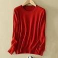 thumbnail image 1 of QUNYINEY Long Sleeve Womens T Shirts Casual Solid Red Crew Neck Tops Drop Shoulder Pullover Loose T-Shirts, 1 of 3