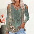 thumbnail image 1 of QUNYINEY Long Sleeve Womens T Shirts Floral V-Neck Casual Green Tops Cut Out Loose Pullover Cold Shoulder T-Shirts, 1 of 4
