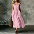 thumbnail image 1 of QUNYINEY Long Womens Dresses Sleeveless A Line Cotton Pink Sundress V-Neck Flowy with Pockets Loose Fit Dresses, 1 of 7