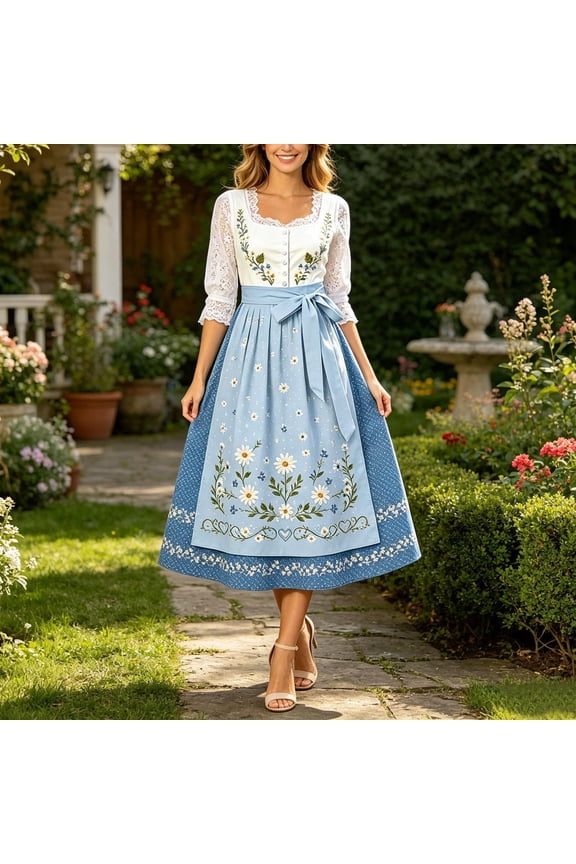 Long Womens Summer Dresses Casual Oktoberfest German Sleeveless Dirndl Dress Square Neckline Loose Fit A Line Beer Carnival Dresses