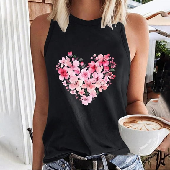 QUNYINEY Love Heart Tank Top for Women Muscle Crewneck Casual Sleeveless Shirts Loose Summer Tank Tops