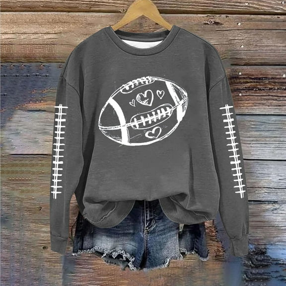 QUNYINEY Love Heart Women's Sweatshirt Rugby Long Sleeve Crew Neck Shirts Pullover Loose Fit Casual Fall Clothes for Women